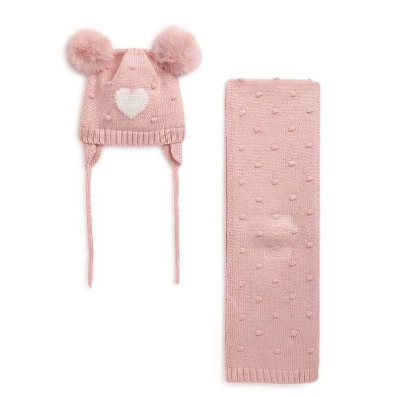 Girls Medium Pink Solid Cap with Scarf image number null